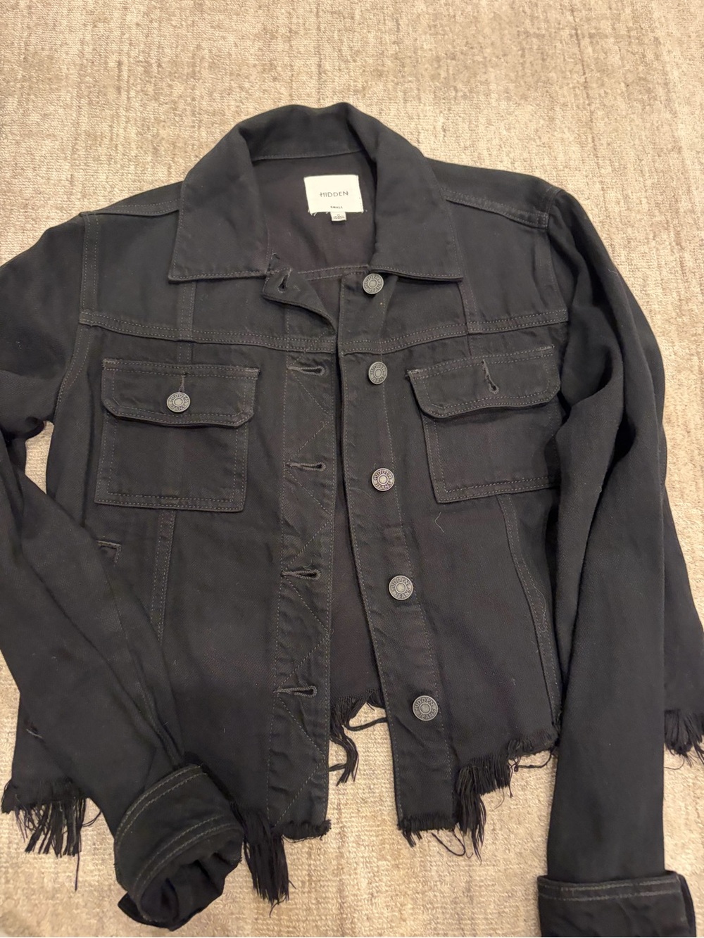 Rag & Bone Black Frayed Hem Denim Jacket